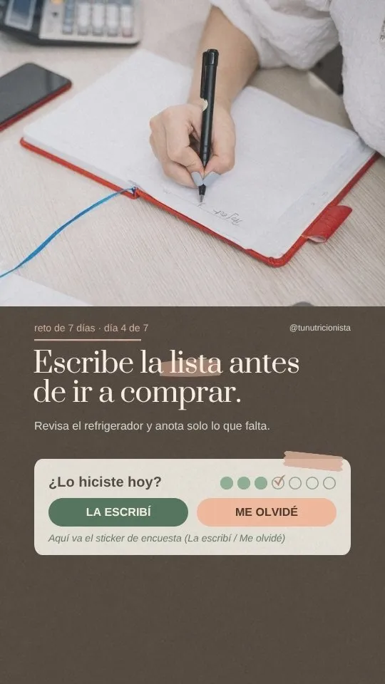 Historia del pack: Reto de 7 días: escribe la lista antes de ir a comprar